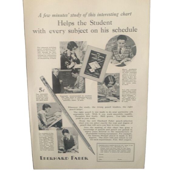 Vintage 1929 Eberhard Faber Pencil Helps the Student Ad Advertisement - Picture 2 of 4